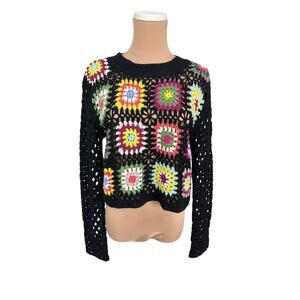 Debut Crochet Sweater Black Colorful Small